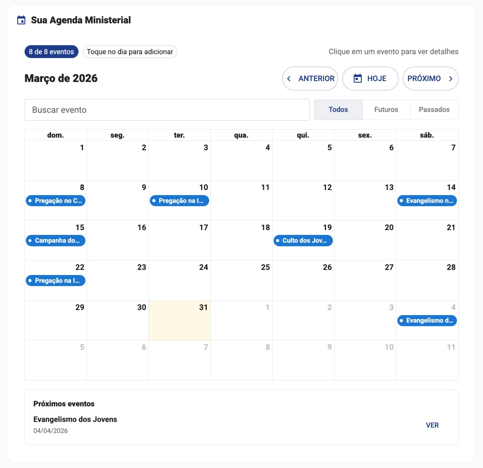 Agenda do pregador no Pregarei